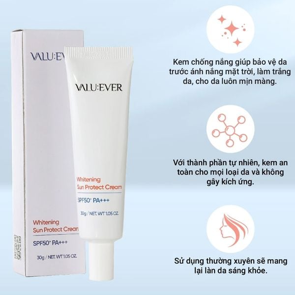(HSD: 2/2026) Kem Chống Nắng VALU:EVER Whitening Sun Protect 30G