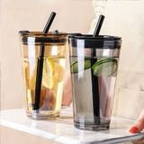 Ly Thủy Tinh Cao Cấp Quai Da Chống Nhiệt GOR màu vàng trà 450ml mẫu NN001