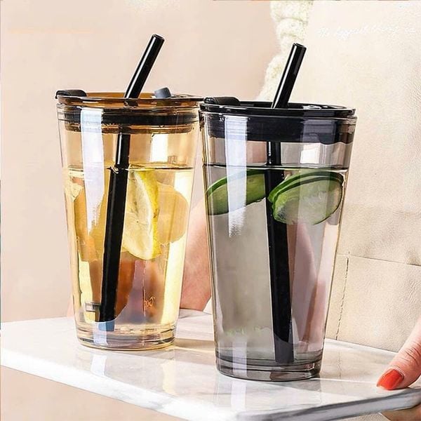 Ly Thủy Tinh Cao Cấp Quai Da Chống Nhiệt GOR Màu Đen Khói 450ml mẫu NNG002