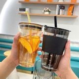 Combo 2 Ly Thủy Tinh Cao Cấp Quai Da Chống Nhiệt GOR Màu Vàng trà Và Đen Khói