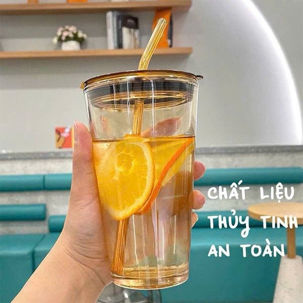 Combo 2 Ly Thủy Tinh Cao Cấp Quai Da Chống Nhiệt GOR Màu Vàng trà Và Đen Khói