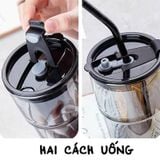 Combo 2 Ly Thủy Tinh Cao Cấp Quai Da Chống Nhiệt GOR Màu Vàng trà Và Đen Khói