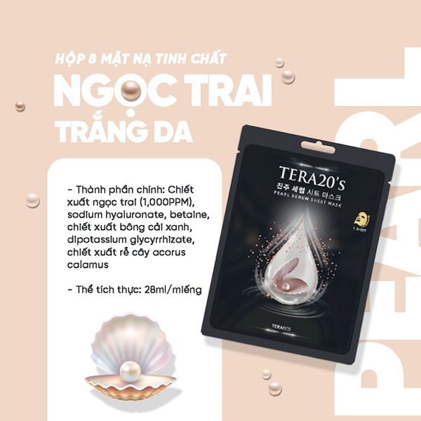 Hộp Mặt Nạ Tinh Chất Ngọc Trai Tera20’S (hộp 8 miếng)