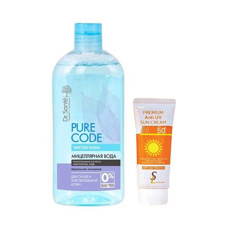 Combo Kem Chống Nắng Ngăn Ngừa Lão Hoá Smile Leader Premium Anti UV Sun Cream SPF 50+ PA++++ 60ml Dành cho da khô, lão hóa (màu cam) Và Nước Tẩy Trang Micellar Dr.Sante Pure Cоde Dành Cho Da Nhạy Cảm Và Da Khô 500ml