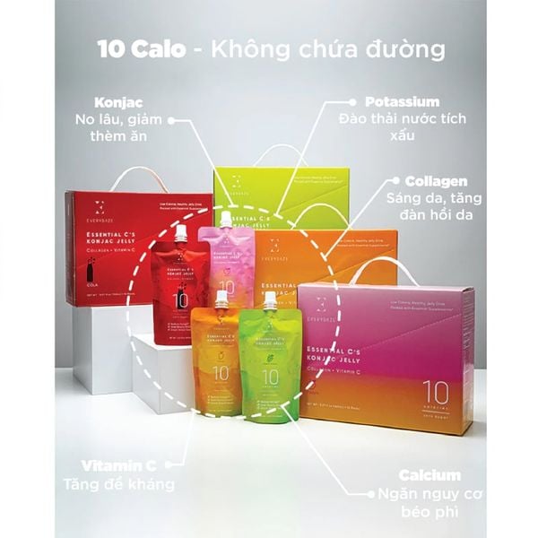 (HSD: 11/2025) Thạch Dinh Dưỡng, Giảm Cân vị Đào - Everydaze Essential C’s Konjac Jelly 10 gói / hộp