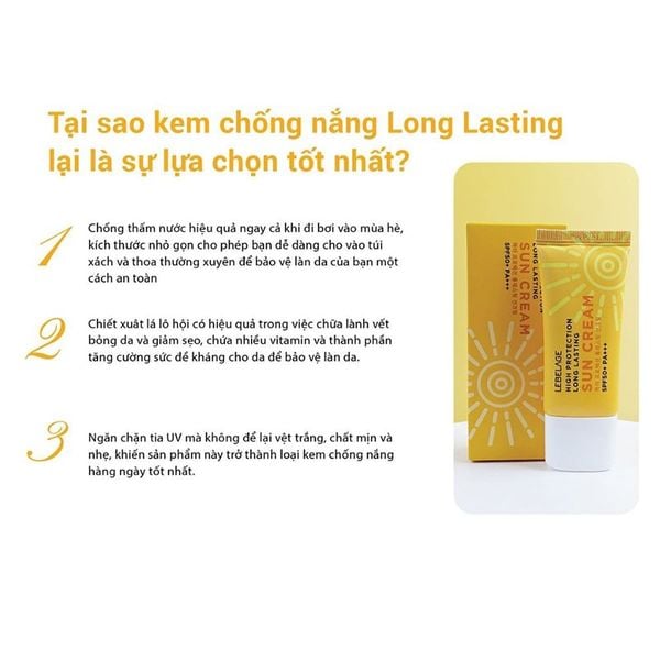 (HSD: 2/2027) Combo 2 Kem Chống Nắng Chống Thấm Nước Lebelage SPF50+ Pa+++ High Protection Long Lasting Sun Cream Chiết Xuất Lá Lô Hội 30ml (màu vàng)