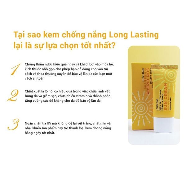(HSD: 2/2027) Kem Chống Nắng Chống Thấm Nước Lebelage SPF50+ Pa+++ High Protection Long Lasting Sun Cream Chiết Xuất Lá Lô Hội 30ml (màu vàng)