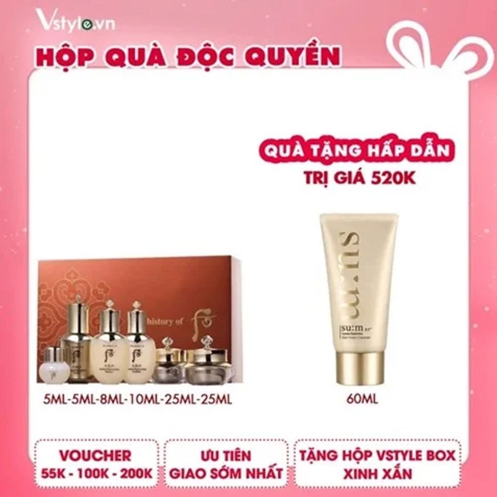 Box Bộ Dưỡng Tái Sinh Chống Lão Hóa Da The History Of Whoo Cheongidan Radiant Regenerating Tặng Sữa Rửa Mặt Tái Sinh Da Chiết Xuất Vàng Su:M 37 Losec Summa Elixir Foam Cleanser 60ml