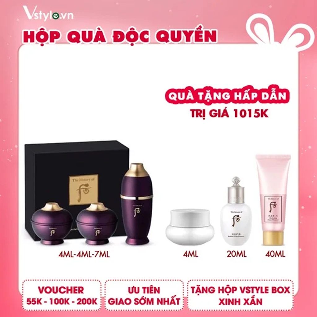 (HSD: 01/2024) Box Bộ Dưỡng Da Hoàn Lưu Cao Khôi Phục Nét Đẹp Thanh Xuân Whoo Hwanyu Tặng Sữa Rửa Mặt Whoo Hydrating Foam Cleanser 40ml - Nước Cân Bằng Whoo Gongjinhyang Seol Radiant White Balancer 20ml Và Kem Whoo Gongjinhyang Seol Radiant White 4ml