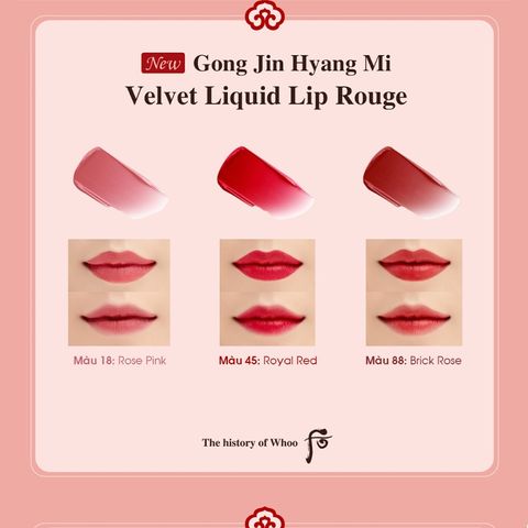 (HSD: 05/2023) Vỉ Sample Son Kem Cao Cấp Whoo Velvet Liquid Lip Rouge (3 màu)
