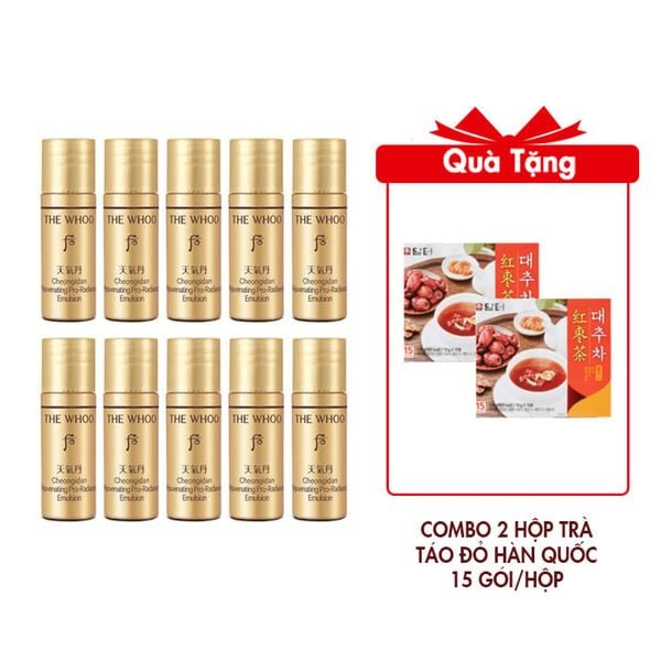 Combo 10 Sữa Dưỡng Whoo Cheongidan Rejuvenating Pro-Radiance Emulsion 5mlx10 Tặng 2 Hộp Trà Táo Đỏ Hàn Quốc 15 gói / hộp