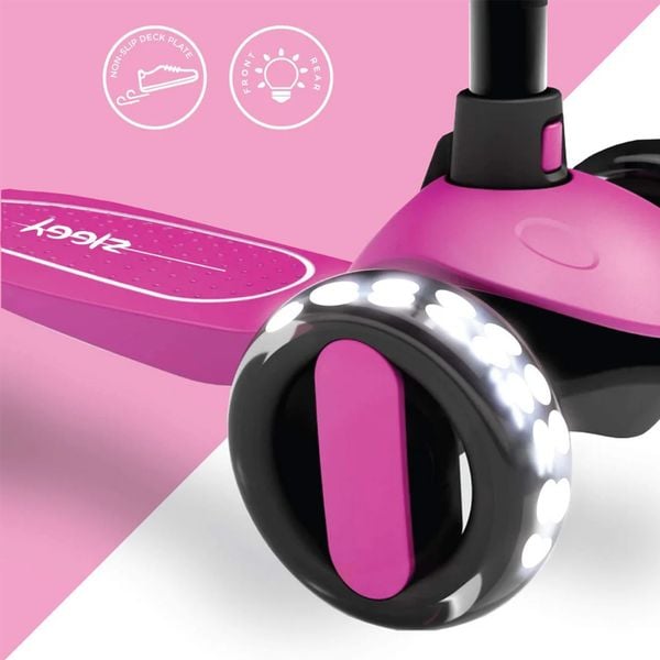 Xe Trượt 3 Bánh Scooter Spartan Ziggy 3-Wheel Tilt Scooter w/LED light - Pink ZG-7039