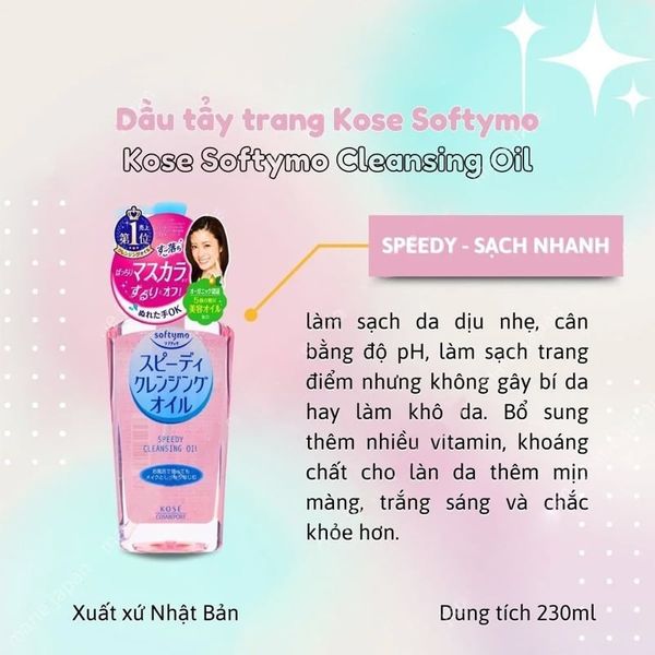 Dầu Tẩy Trang Làm Sạch Sâu  Kose Softymo 230ml (hồng)