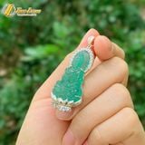  Dây chuyền mặt phật quan âm bồ tát đá thạch anh dâu tây xanh hợp mệnh mộc hỏa bọc bạc S925 bình an may mắn 