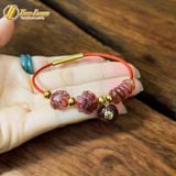  Vòng tay ngũ điếu mix hồ ly ôm hoa mix cỏ 4 lá treo túi tiền thạch anh tóc đỏ hợp mệnh hỏa thổ 