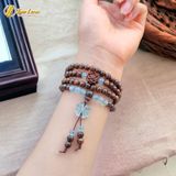  Vòng tay hạt gỗ trầm hương sánh chìm 108 hạt size 6 li mix hoa sen trầm sánh cỏ 4 lá đá aquamarine 