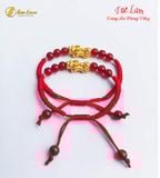  Vòng tay chỉ đỏ tươi bện tỳ hưu bạc mạ màu vàng tài lộc mix hạt mã não 6 li may mắn 