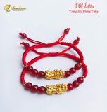  Vòng tay chỉ đỏ tươi bện tỳ hưu bạc mạ màu vàng tài lộc mix hạt mã não 6 li may mắn 