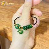  Vòng tay ngũ điếu mix cỏ 4 lá treo túi tiền ngọc bích gắn charm đồng xu vàng 10k tài lộc may mắn 