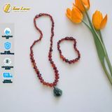  Bộ trang sức amber cho bé vòng tay vòng cổ hổ phách huyết mix phật di lặc lam ngọc bình an 