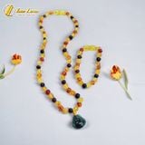  Bộ trang sức amber cho bé vòng hổ phách nhiều màu mix mặt phật di lặc lam ngọc bình an may mắn 