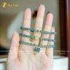 Chuỗi Vòng Tay Lam Ngọc Cuốn Nhiều Vòng Mix Túi Tiền và Charm Cỏ 4 Lá May Mắn - Tài Lộc - Bình An