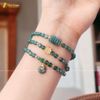  Chuỗi Vòng Tay Lam Ngọc Cuốn Nhiều Vòng Mix Ngũ Điếu và Charm Cỏ 4 Lá May Mắn - Tài Lộc - Bình An 