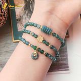  Chuỗi Vòng Tay Lam Ngọc Cuốn Nhiều Vòng Mix Ngũ Điếu và Charm Cỏ 4 Lá May Mắn - Tài Lộc - Bình An 