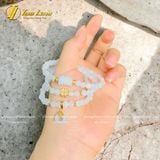  Chuỗi Vòng Tay Bạch Ngọc Cuốn Nhiều Vòng Mix Ngũ Điếu và Charm Cỏ 4 Lá May Mắn - Tài Lộc - Bình An 