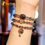  Chuỗi Vòng Tay Đá Thạch Anh Tóc Đen Cuốn Nhiều Vòng Mix Lu Thống và Túi Tiền Tài Lộc - May Mắn 