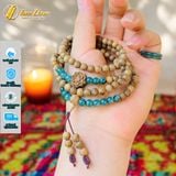  Vòng tay hạt trầm hương 6 li mix hoa sen trầm banh lào hạt lam ngọc hợp mệnh may mắn 
