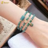 Chuỗi Vòng Tay Lam Ngọc Cuốn Nhiều Vòng Mix Ngũ Điếu và Charm Cỏ 4 Lá May Mắn - Tài Lộc - Bình An 