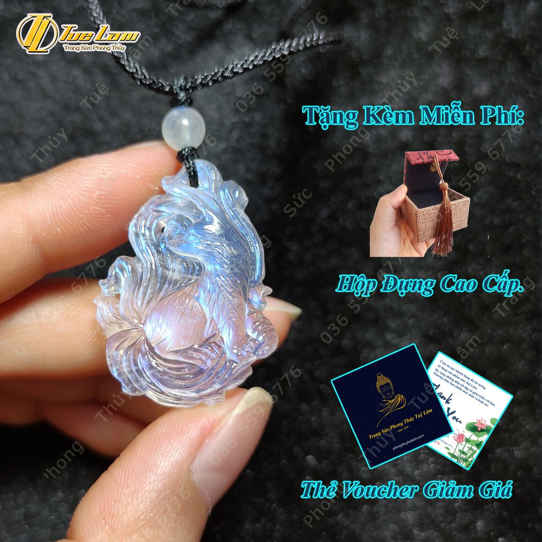  Mặt Dây Chuyền Nữ Mặt Hồ Ly Chúa Phụ Trợ Tình Duyên Đá Moonstone Tự Nhiên  - Tuệ Lâm 