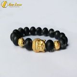  Vòng tay hạt đá núi lửa 10 li mix charm đầu phật bạc và bi cầu mạ vàng 