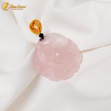  Dây chuyền mặt hồ ly chín đuôi dáng tròn ngắm hoa đá thạch anh hồng hợp mệnh hỏa thổ trợ duyên may mắn 