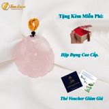  Dây chuyền mặt hồ ly chín đuôi dáng tròn ngắm hoa đá thạch anh hồng hợp mệnh hỏa thổ trợ duyên may mắn 