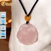 Dây chuyền mặt hồ ly chín đuôi dáng tròn ngắm hoa đá thạch anh hồng hợp mệnh hỏa thổ trợ duyên may mắn