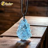  Dây chuyền mặt hồ ly chúa 9 đuôi cuốn dải lụa đá aquamarine hợp mệnh thủy mộc, trợ duyên may mắn - Tuệ Lâm 