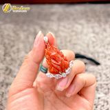  Dây chuyền mặt hồ ly chúa 9 đuôi nhọn ngọc huyết jade hợp mệnh thổ hỏa bọc hạt thóc bạc S925 