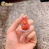  Dây chuyền mặt hồ ly chúa 9 đuôi nhọn ngọc huyết jade hợp mệnh thổ hỏa bọc hạt thóc bạc S925 