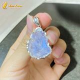  Dây chuyền mặt hồ ly chúa 9 đuôi thủng đá moonstone hợp mệnh kim thủy bọc viền AgS925 