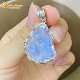 Dây chuyền mặt hồ ly chúa 9 đuôi thủng đá moonstone hợp mệnh kim thủy bọc viền AgS925 