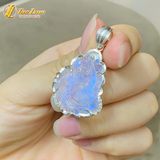  Dây chuyền mặt hồ ly chúa 9 đuôi thủng đá moonstone hợp mệnh kim thủy bọc viền AgS925 