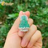  Dây chuyền mặt phật quan âm bồ tát đá thạch anh dâu tây xanh hợp mệnh mộc hỏa bọc bạc S925 bình an may mắn 