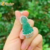  Dây chuyền mặt phật quan âm bồ tát đá thạch anh dâu tây xanh hợp mệnh mộc hỏa bọc bạc S925 bình an may mắn 