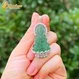  Dây chuyền mặt phật quan âm bồ tát đá thạch anh dâu tây xanh hợp mệnh mộc hỏa bọc bạc S925 bình an may mắn 