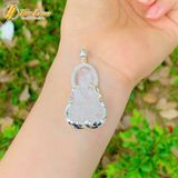  Dây chuyền mặt phật quan âm bồ tát đá thạch anh trắng hợp mệnh kim thủy bọc bạc S925 bình an may mắn 