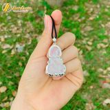  Dây chuyền mặt phật quan âm bồ tát đá thạch anh trắng hợp mệnh kim thủy bọc bạc S925 bình an may mắn 
