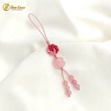  Dây treo ốp điện thoại bện handmade biểu tượng cát tường cỏ 4 lá đá thạch anh hồng may mắn bình an 