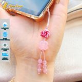  Dây treo ốp điện thoại bện handmade biểu tượng cát tường cỏ 4 lá đá thạch anh hồng may mắn bình an 